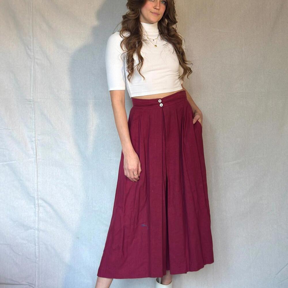 70s Burgundy Pleated Midi Skirt - Picture 4 of 12